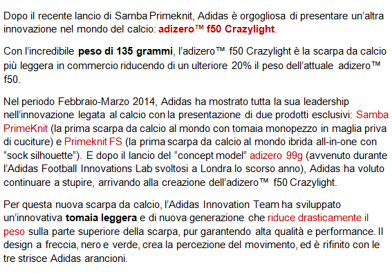 nuove scarpe da calcio adidas f50 adizero crazylight